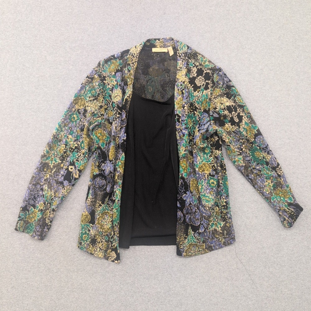 Choices Women's Black Floral Print Lightweight Open Front Cardigan Top Size L